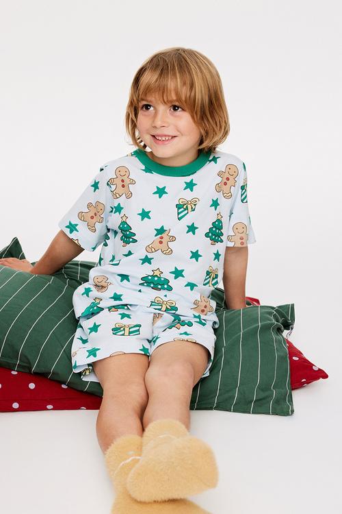 Dreamdrift Short Sleeve Pj Set - Blue Whisper/Gingerbread Glow