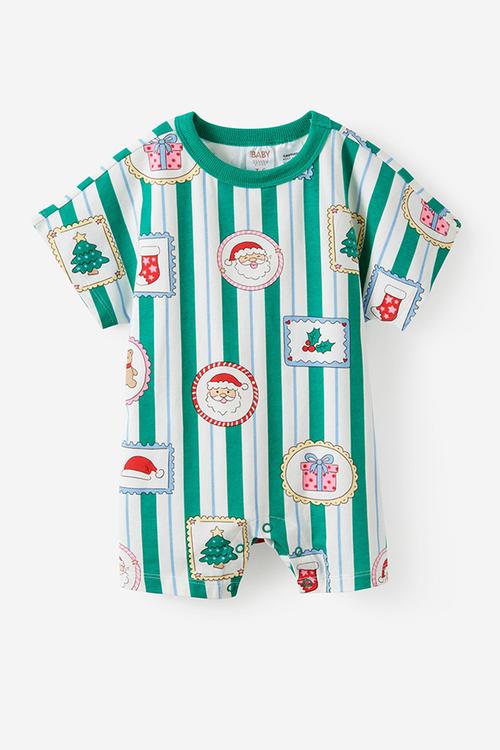 Baby Dreamdrift Family Xmas Romper - English Ivy/Santa Stamp