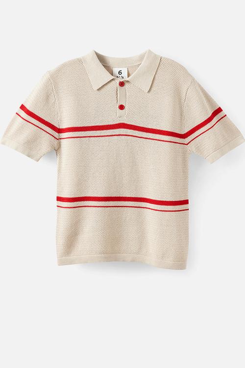 Open Neck Polo - Rainy Day/Varsity Red Stripe