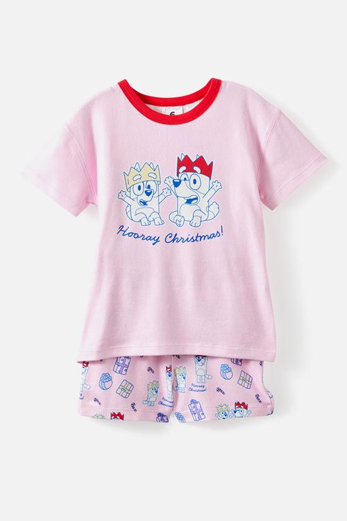 Snoozesoft Short Sleeve Pj Set License - Lcn Blu Ballet Pink/Hooray Christmas