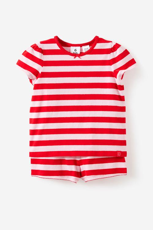 Dreamdrift Puff Sleeve Short Sleeve Pj Set - Bobbi Stripe Varsity Red/Ballet Pink