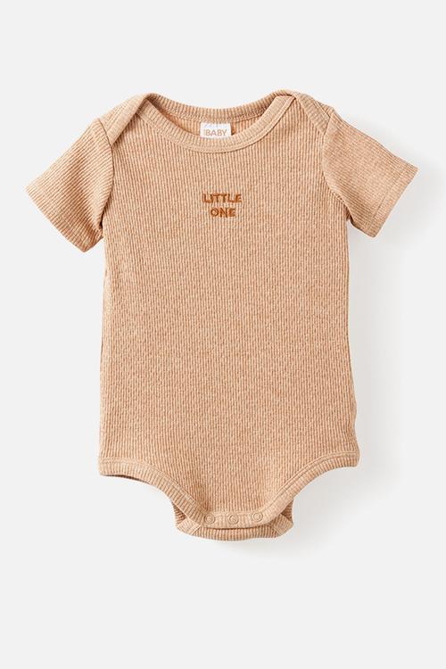 Organic Pointelle Short Sleeve Bubbysuit - Caramel Fudge Marle/Little One