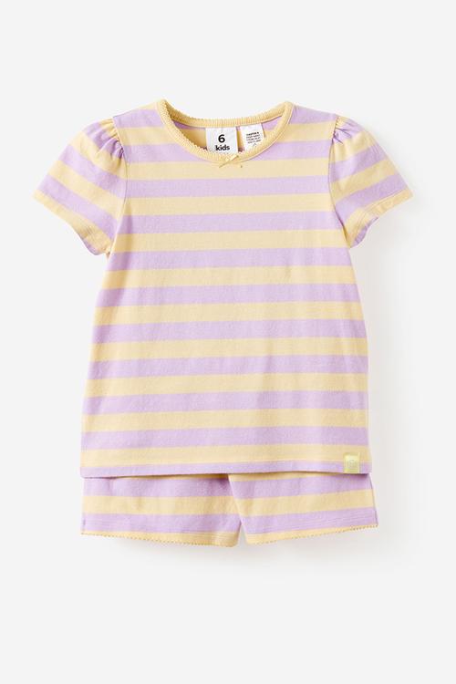 Dreamdrift Puff Sleeve Short Sleeve Pj Set - Bobbi Stripe Vintage Lilac/Butter Yellow
