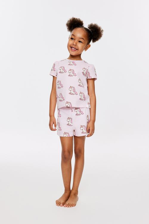 Dreamdrift Puff Sleeve Short Sleeve Pj Set - Ballet Pink Unicorn Glow