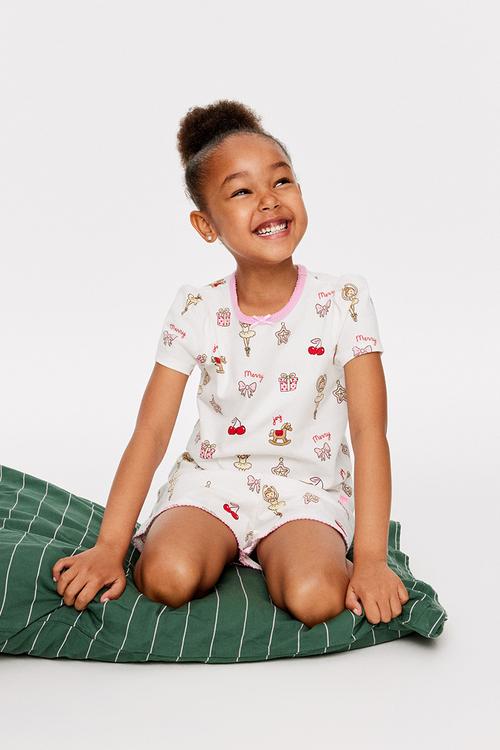 Dreamdrift Puff Sleeve Short Sleeve Pj Set - Vanilla/Merry Glow