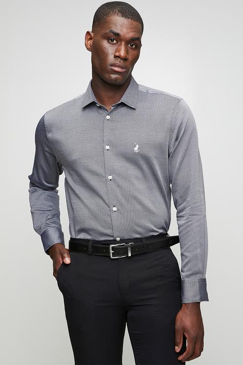 MENS LS GEO PRINT SHIRT - Black