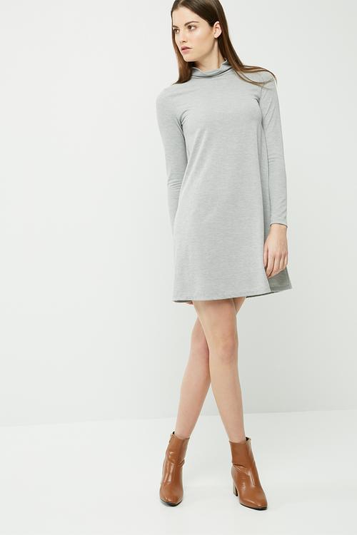 Cut & sew turtleneck swing dress