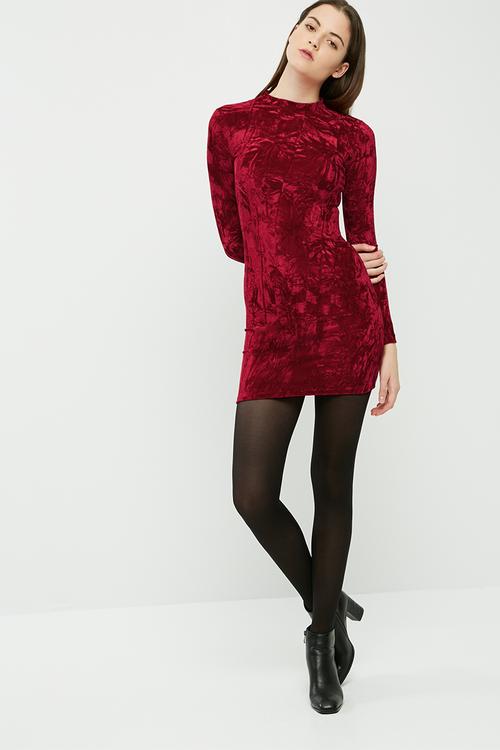 Crushed velvet long sleeve bodycon