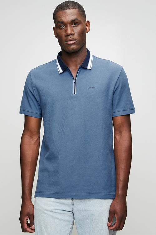 Honeycomb zip polo - blue
