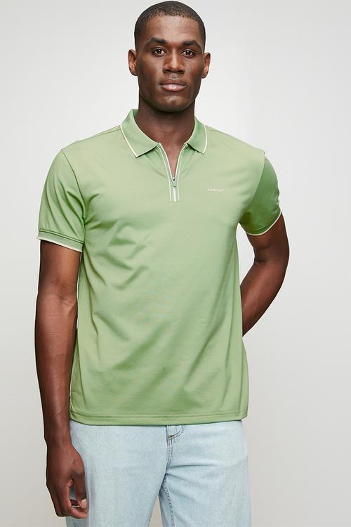 Broad zip placket polo - green