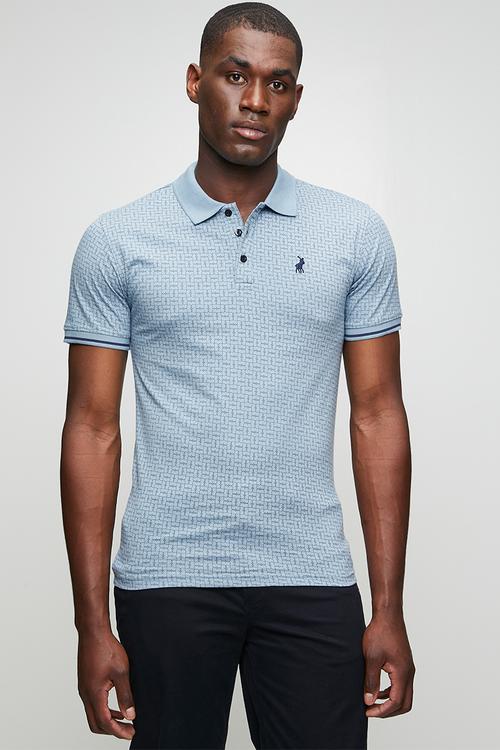 MENS GEOMETRIC PIMA PRINTED SS GOLFER - Blue