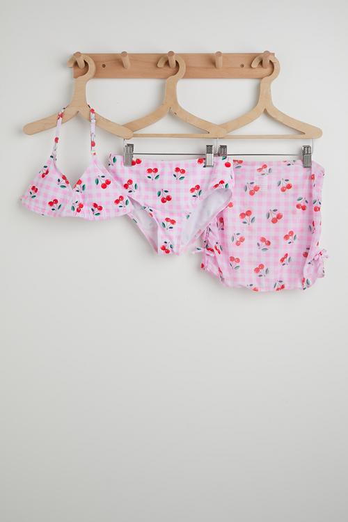 Cherry printed 3 piece swimsuit set - pink