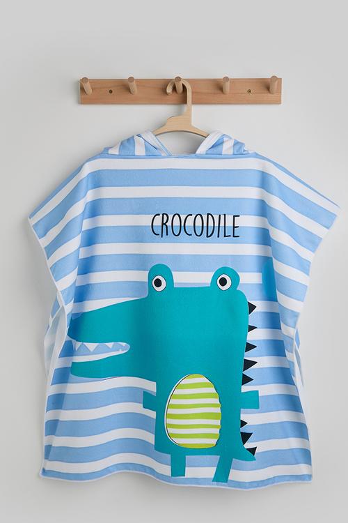 Cartoon croc graphic hooded towel - blue stripe