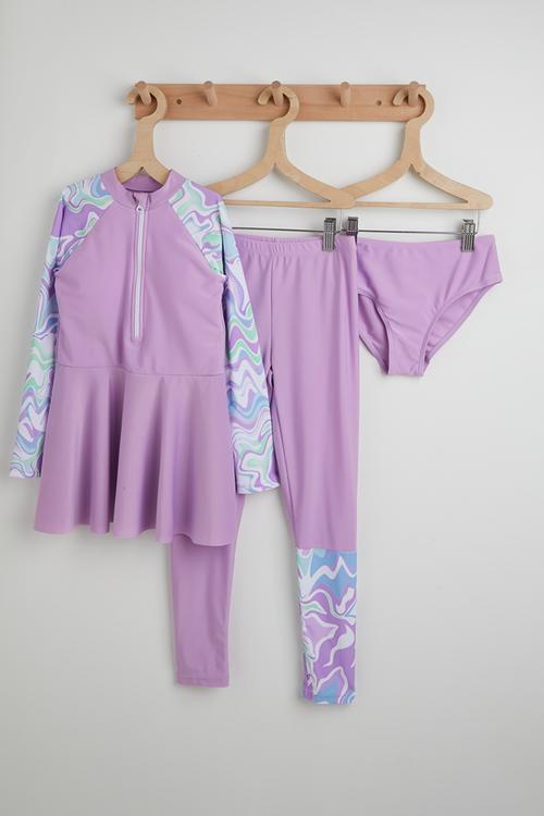 3 Piece swim dress set - light purple
