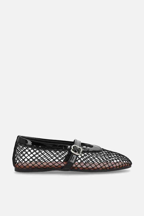 Fishnet mesh ballet flats - black