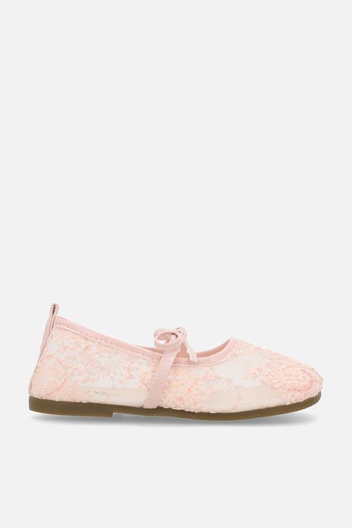 Embroidered mesh square tip ballet flats - pink