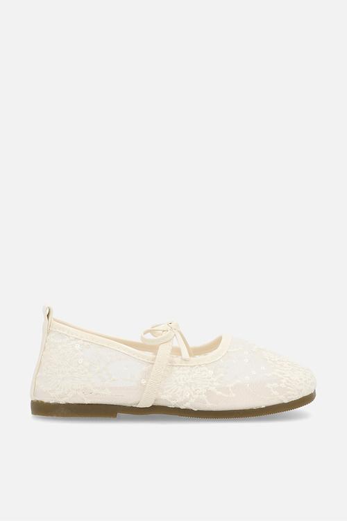 Embroidered mesh square tip ballet flats - white