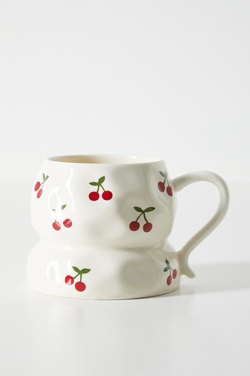 Cherry aop rustic mug - cream/red