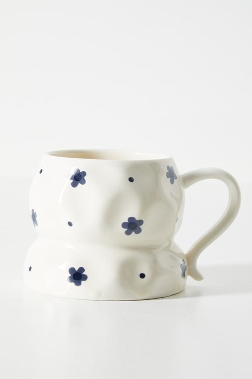 Floral aop rustic mug - cream/navy