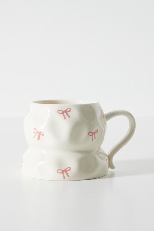 Bow aop rustic mug - cream/pink