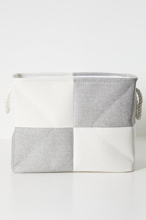 Checkered fabric storage bin - grey/white