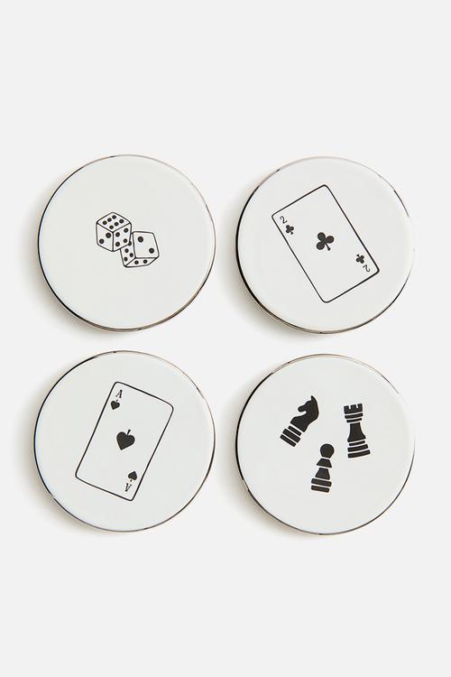 4-pack porcelain coasters - white/playing cards