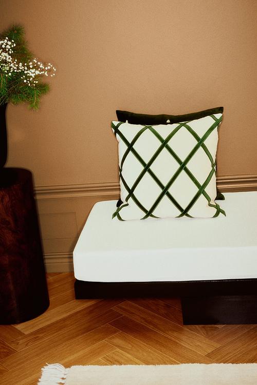 Patterned velvet cushion cover - dark green/harlequin pattern