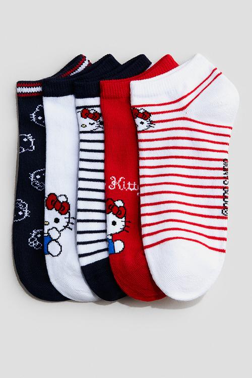 5-pack shaftless socks - red/hello kitty