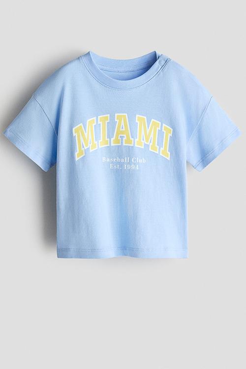 Printed cotton t-shirt - light blue/miami