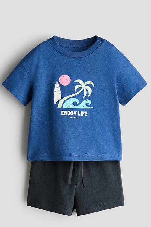2-piece cotton set - blue/enjoy life