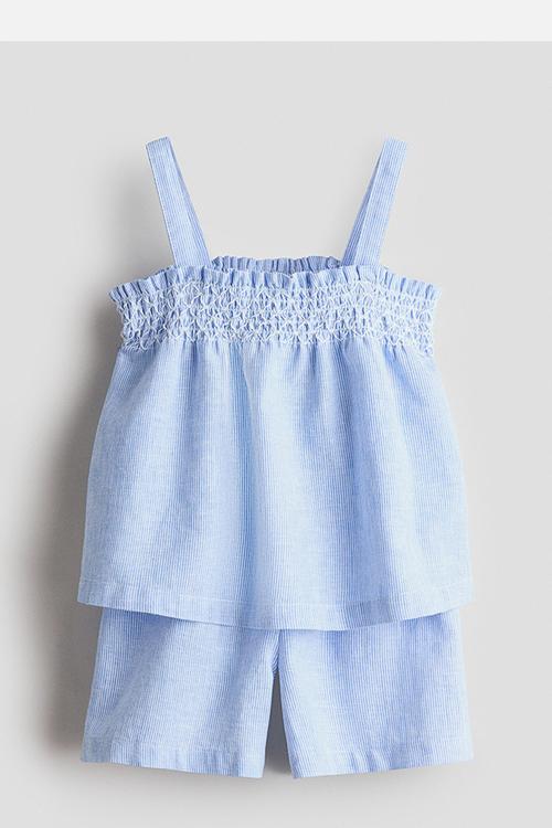 2-Piece linen-blend set - blue/striped