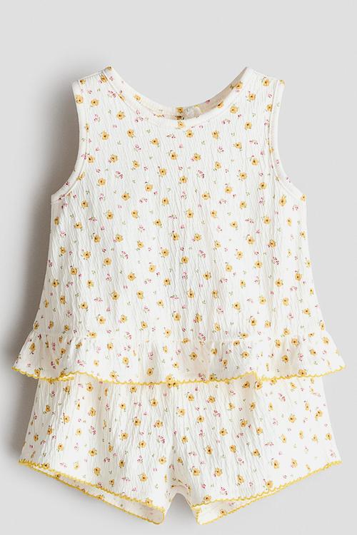 2-Piece crinkled cotton set - cream/floral