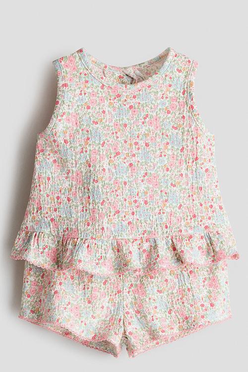 2-Piece crinkled cotton set - light pink/floral