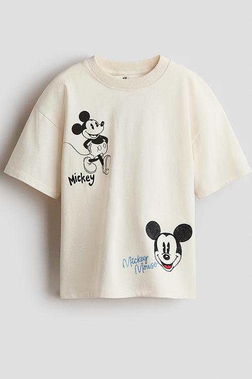 Loose-fit printed t-shirt - cream/mickey mouse