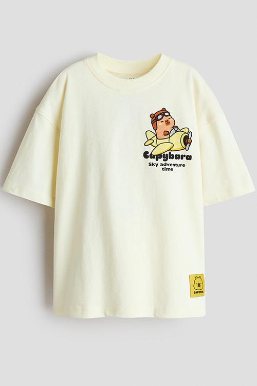 Loose-fit printed t-shirt - light yellow/capybara