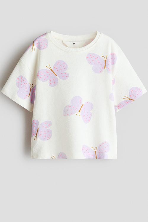 Cotton t-shirt - ivory/butterflies