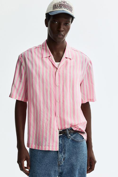 Relaxed fit resort shirt - pink/striped