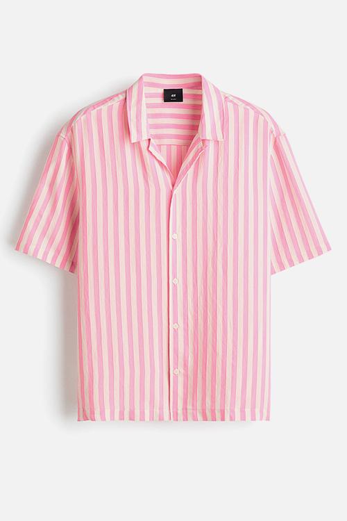 Relaxed fit resort shirt - pink/striped