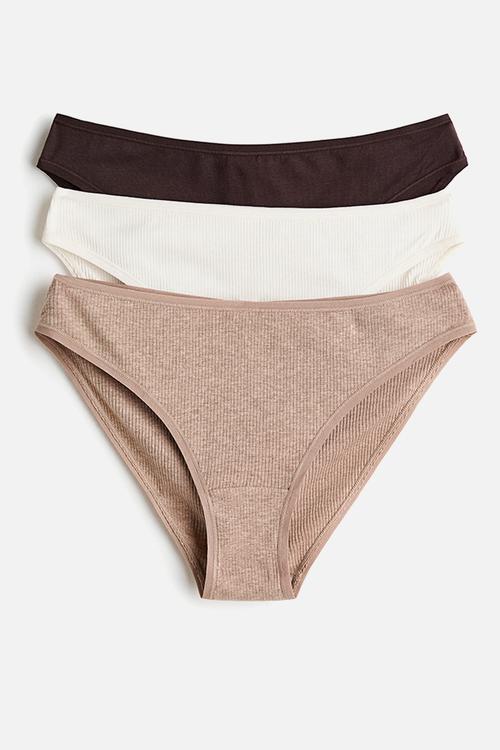 3-pack cotton bikini briefs - dark brown/cream/beige marl