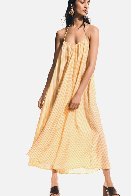 Voluminous maxi dress - yellow/striped