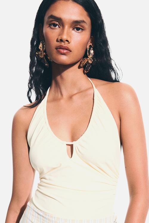 Draped halterneck body - cream