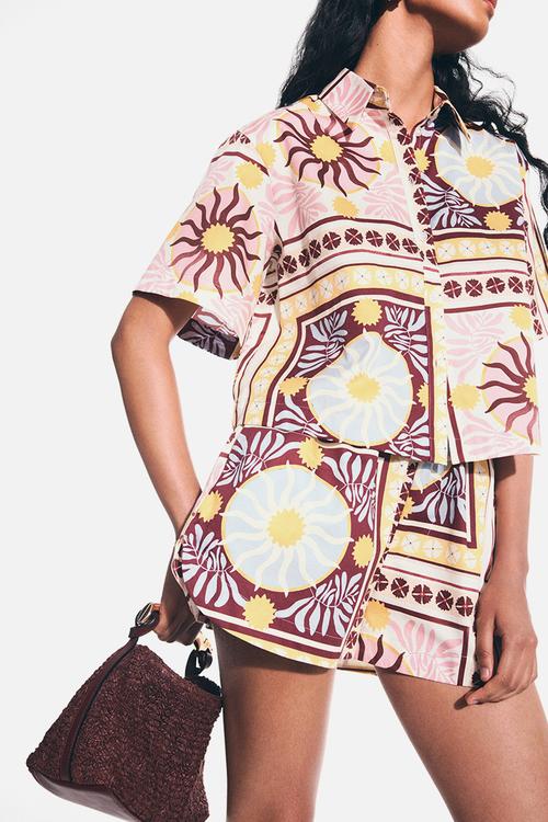 Patterned poplin shorts - cream/patterned