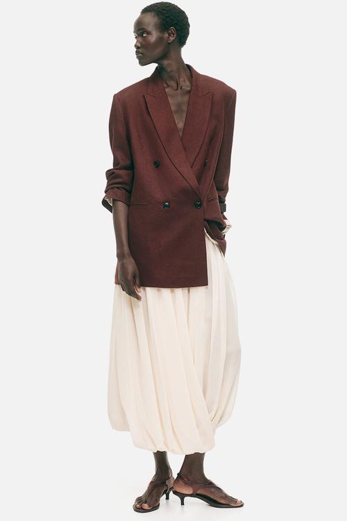 Linen-blend blazer - dark rust brown