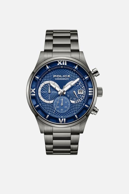 Ip Gun Case Blue Dial Gun Steel Bracelet Strap -Gunmetal