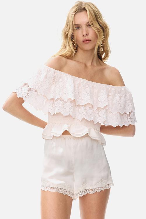 Flounced off-the-shoulder top - light pink
