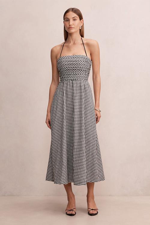 Mimi halter linen midi dress in nia check