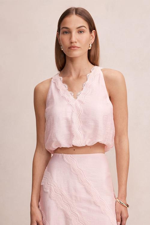 Maeve lace tie top in primrose pink co-ord