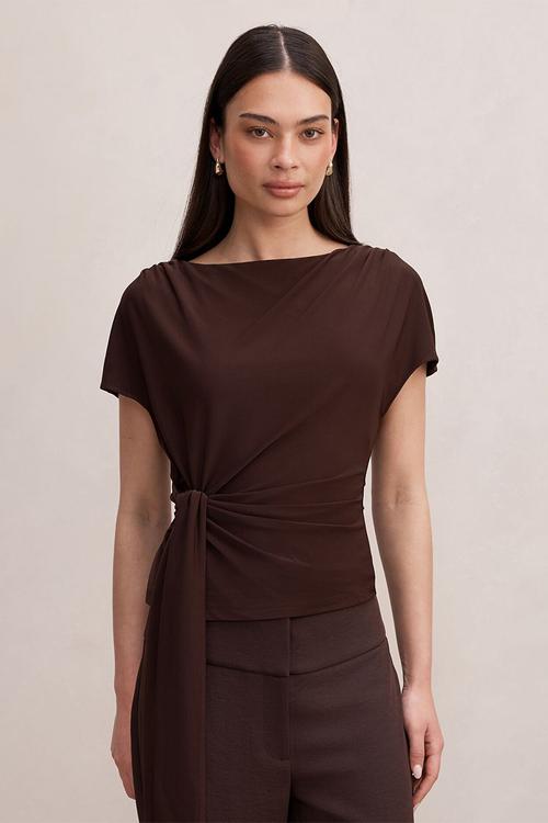 Celine tie detail top in decadent chocolate