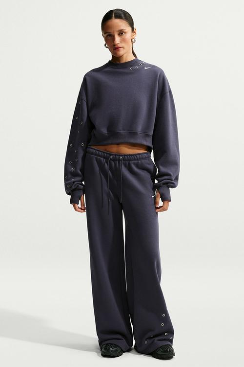 W Nike Studio Fleece Medium Weight Oversized Crop Crew - Gridiron/Sail