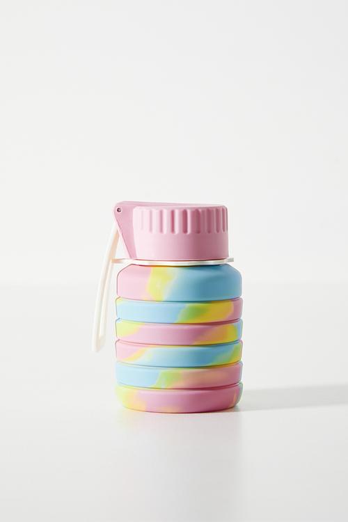 Silicone foldable water bottle - pink/blue
